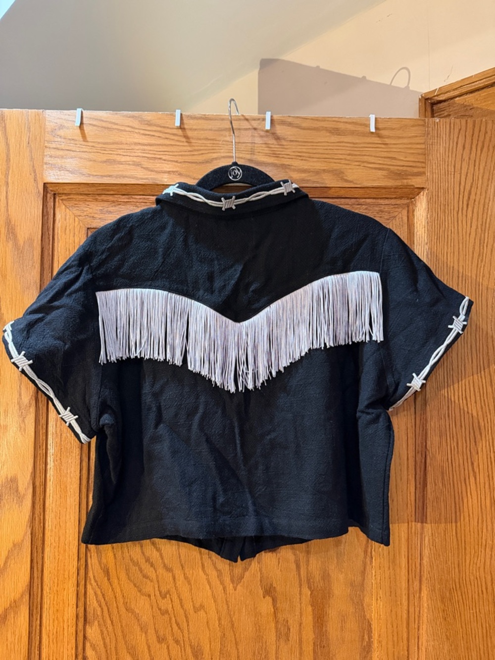 Linen Pammy Fringe Blouse in Black - Picture 2 of 7